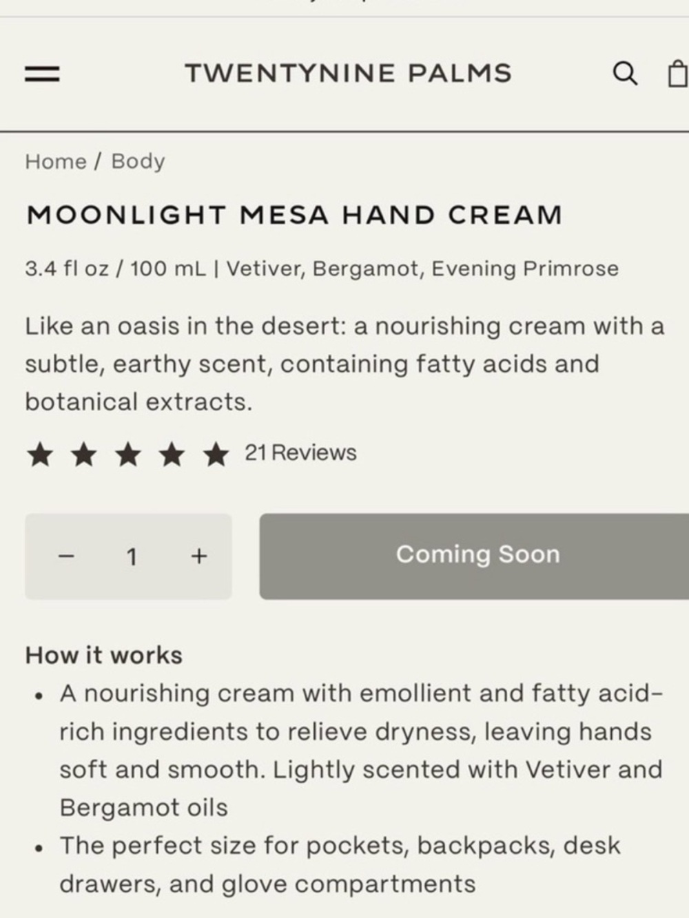 29 Palms Moonlight Mesa Hand Cream NEW IN BOX 3.4 oz - Picture 6 of 8